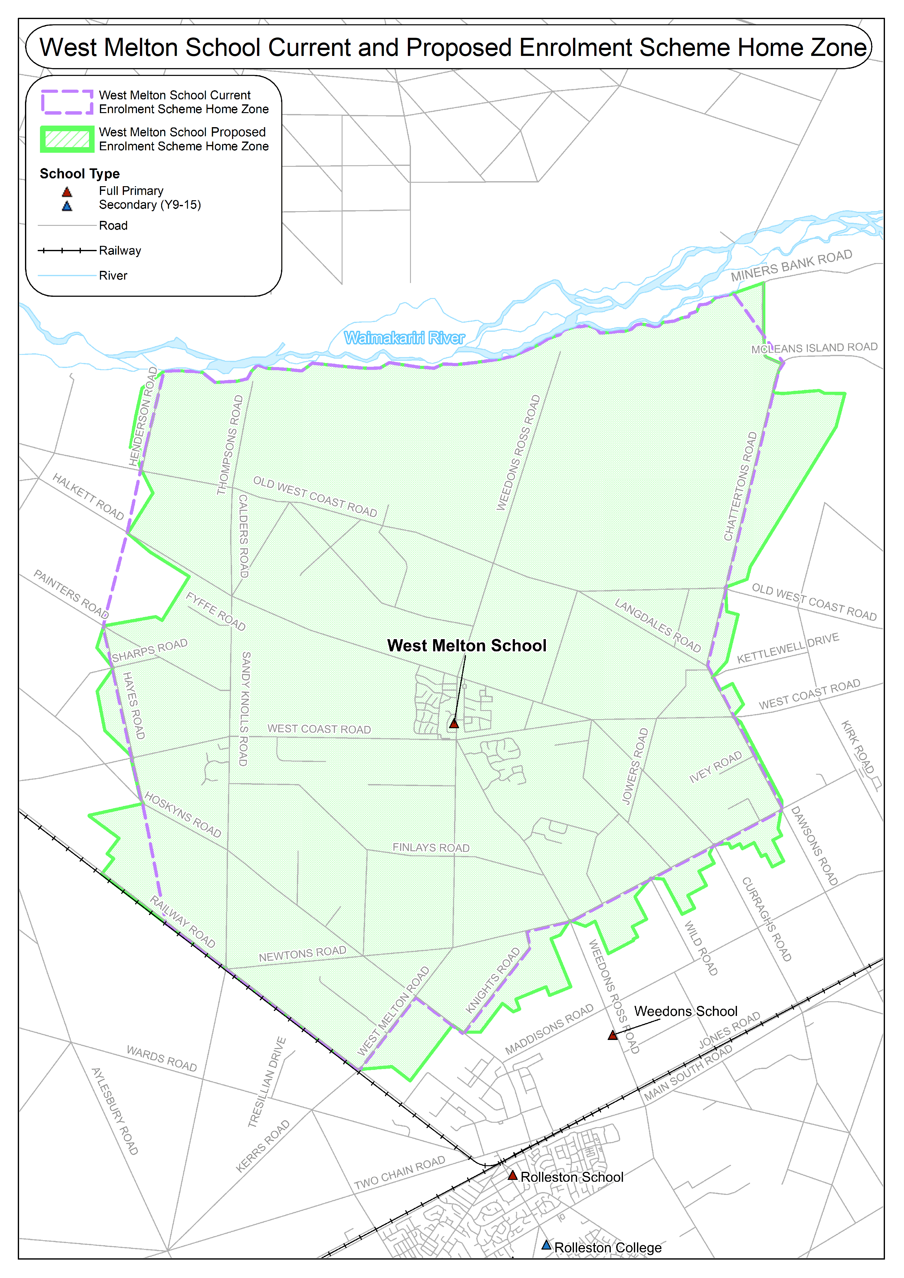 Current and proposed map for West Melton School