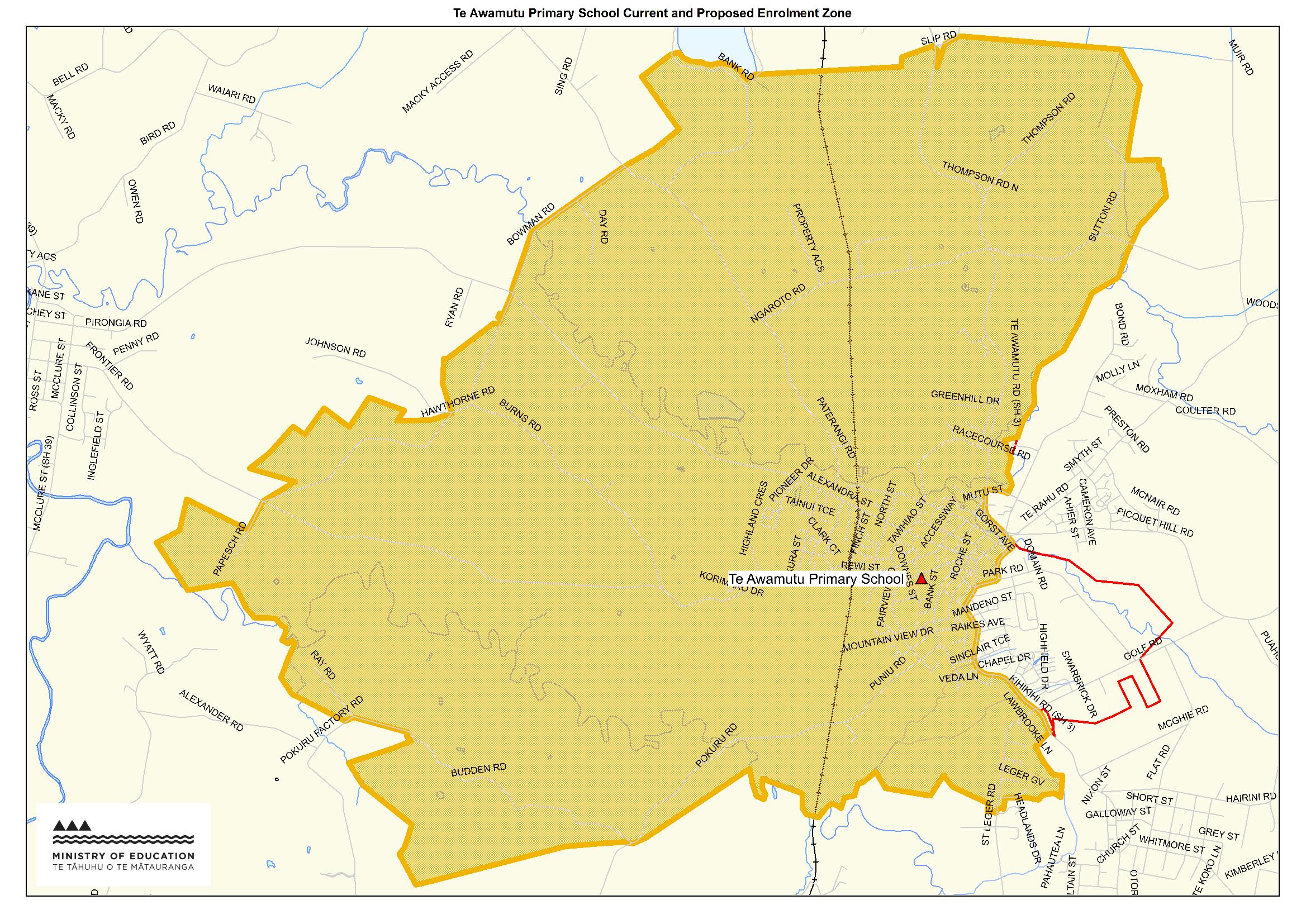 Te Awamutu Primary School current and proposed enrolment zone